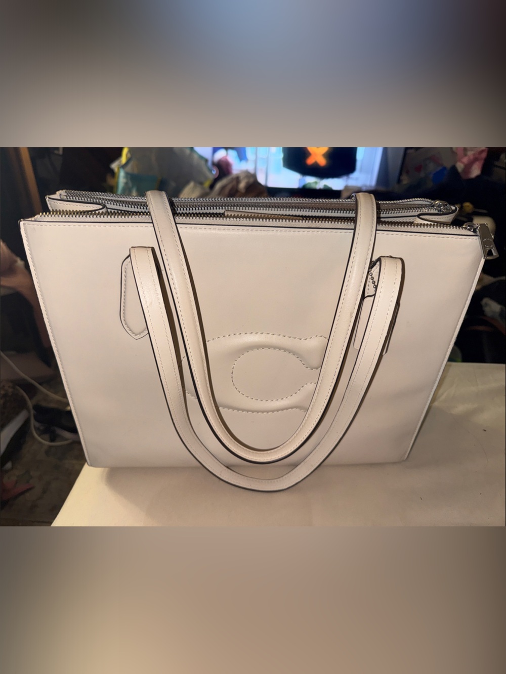 Coach Leather Tote Bag in White